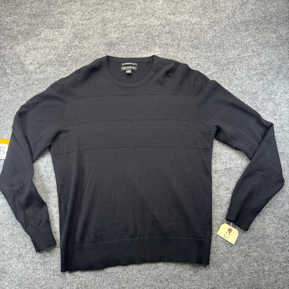 INC International Concepts Sweater Men L Black Merino Wool Blend Knit Crew Neck